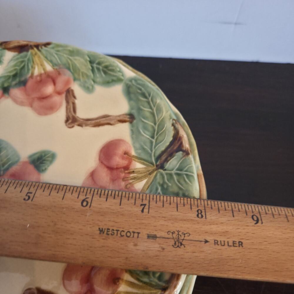 Vintage FFAS France Majolica Cherry Plates Set 6 Faience d’Art de la Sorgue - Picture 2 of 12
